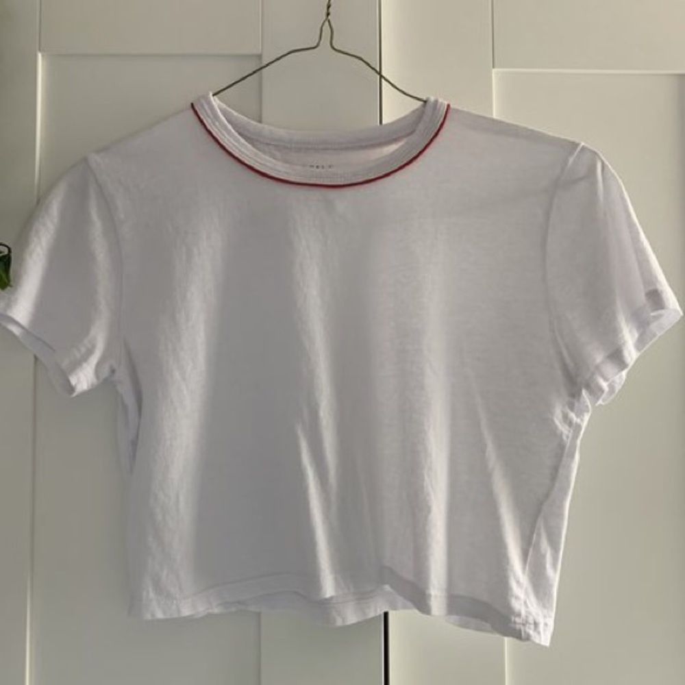 Brandy Melville White Mary Top with Red Collar